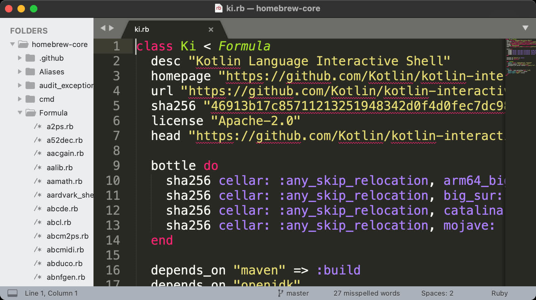 For me, it's "/usr/local/Homebrew/Library/Taps/homebrew/homebrew-core"